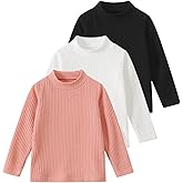 Fdqin Girl's Blouse 3 Packs Long Sleeve Turtleneck Tee Kids Fashion Ribbed Knit Pullover Shirt Fall Clothes 4-12Years