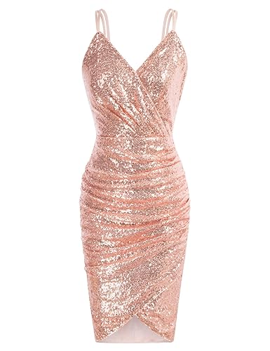 Women's Club Night Out Dresses V-Neck Ruched Sequin Glitter Dress