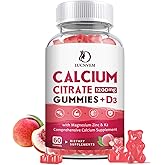 Calcium Citrate 1200mg with Vitamin D3 Gummies, Calcium Gummies with Vitamin D3 for Women & Men, Calcium Magnesium Zinc for B