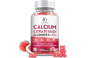 LUCNVEM Calcium Citrate 1200mg with Vitamin D3 Gummies, Calcium Gummies with Vitamin D3 for Women & Men, Cal Magnesium Zinc for Bone Muscle Healthy- Natural White Peach Flavor- 30 Day Supply