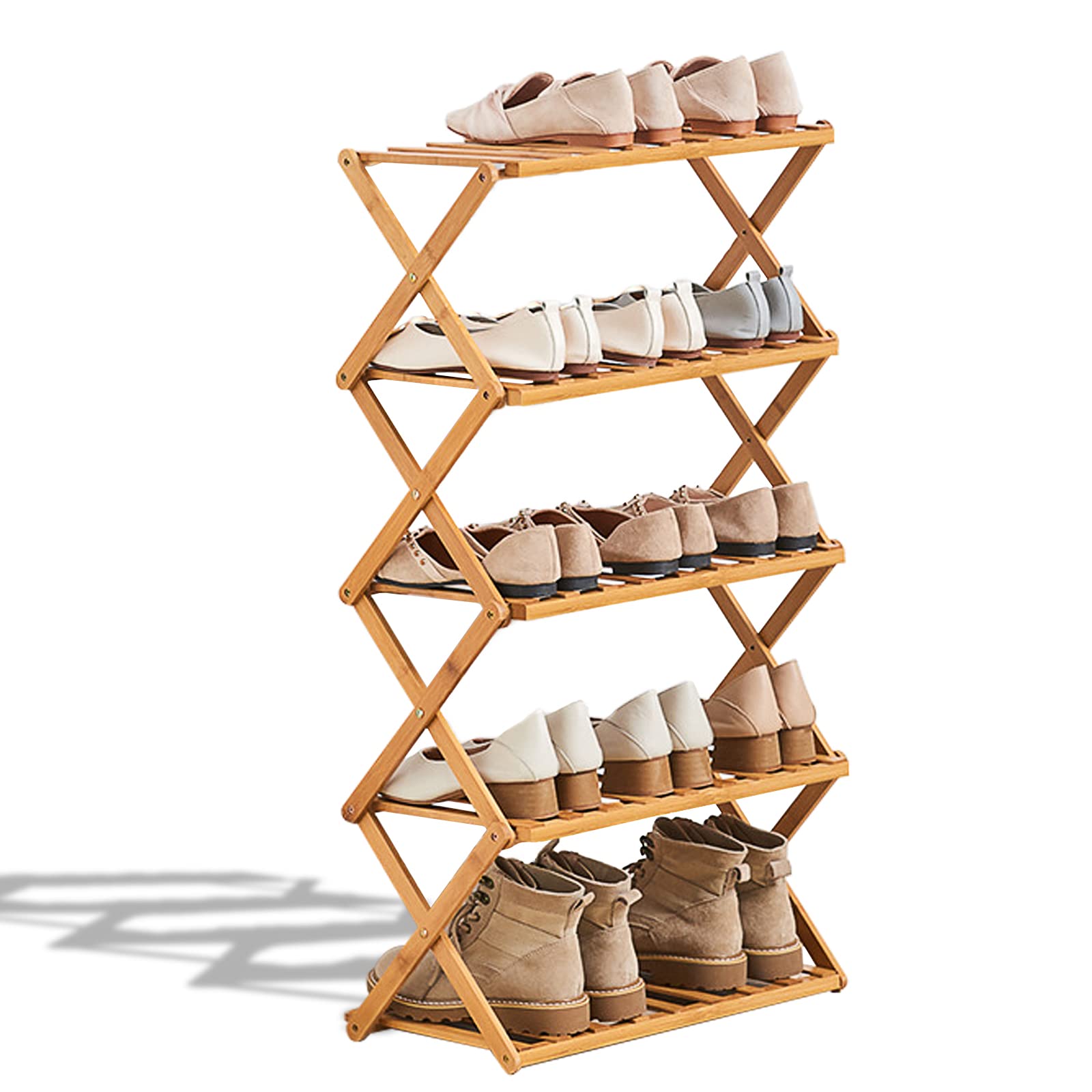 Photo 1 of 2 to 5 Tier Shoe Rack, Multi Tier Foldable Bamboo Shoe Organizer Rack Multifunctional Storage Free Standing Shoe Shelf. (5 Tier ( 20 feet wide ))
