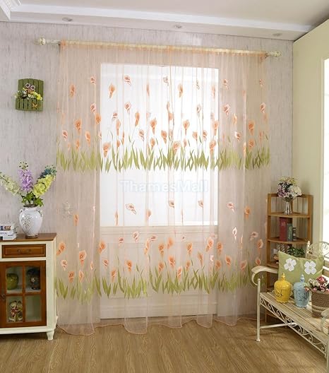 Buy 106x39 Calla Lily Pattern Voile Tab Top Curtain Panel Pelmet