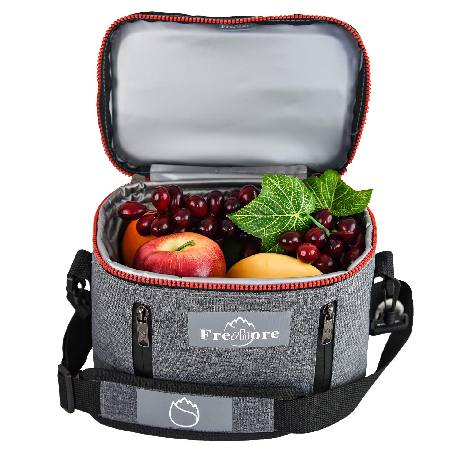 Freshore Insulated Lunch Kit Tote Slim Box Small Bags for Women/Men丨Compact Storage Meal Prep Containers Ice Pack - Crossbody with Adjustable Shoulder Strap (Dark Grey)