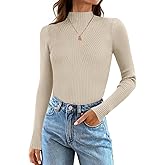 ZESICA Women's 2025 Fall Long Sleeve Turtleneck T Shirt Ribbed Knit Sweater Slim Fit Basic Casual Tee Tops