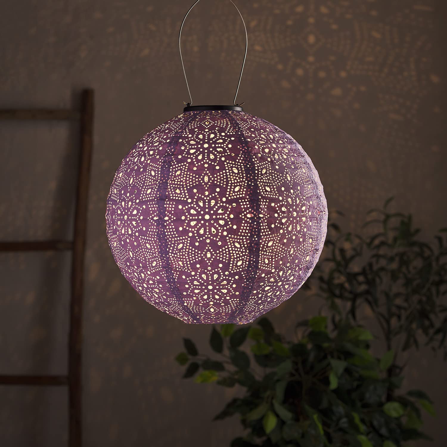 Lights4fun Outdoor Solar Powered Moroccan Purple Decorative Light Hanging Lantern IP44 Fully Waterproof