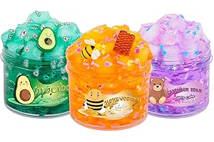 JAiiMen Slime Kit - 3 Pack Jelly Cube Clear Crunchy Slime with Avocado, Honeycomb and Lavender Bear Charms, Preppy and Aesthetic Stuff, Cute Stress Toys and Cool Birthday Gifts for Girls and Boys