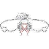 CUPENDA Breast Cancer Bracelets Sterling Silver Breast Cancer Awareness Ribbon Bracelet Pink Survivor Jewelry Gifts for Women