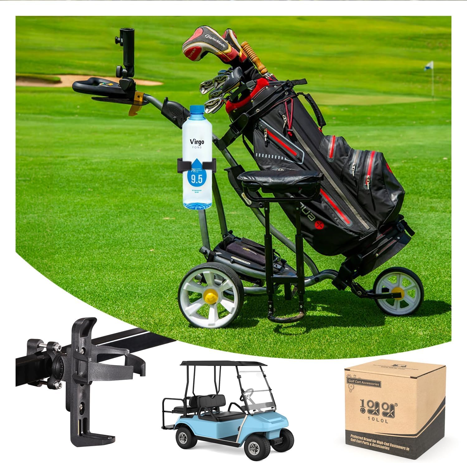 10L0L Golf Cart Cup Holder Push Cart Drink Holder Water Bottle Cage Beverage Holder for Yamaha EZGO Club Car Golf Cart Bike,Motorcycle,ATV Scooter,Stroller,Wheelchair,Walker