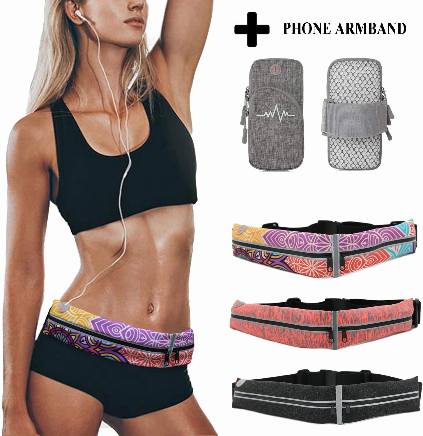 Gumball Fanny Packs for Women, Running Belt with Durable Qualified Zipper and Waterproofing, Compatible with iPhone 11/11 Pro Max/X/Xr/Xs Max/8/7Plus, Galaxy Note 10/10 Plus,S20/S10e/S10