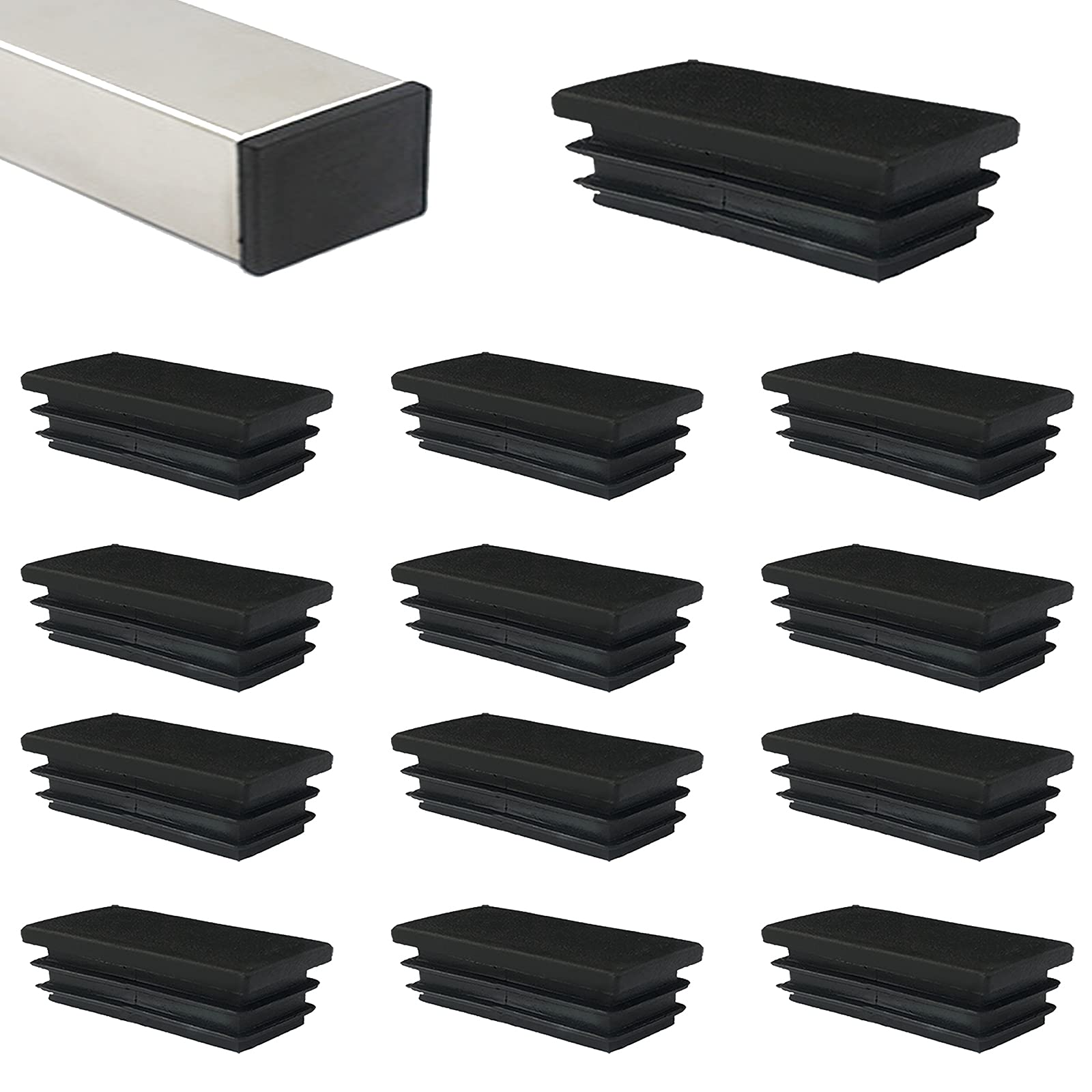 HJYZY 60mm x 40mm Rectangle Black Plastic Plug Tubing Post End Cap, Chair Glide for Table Chair Shelf Insert Finishing Plug 18 pcs