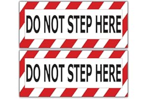 Safety Warning Sign Decal Sticker, Do Not Step Here, 7 x 3 inches, Red and Black Striped Border, 2-Pack