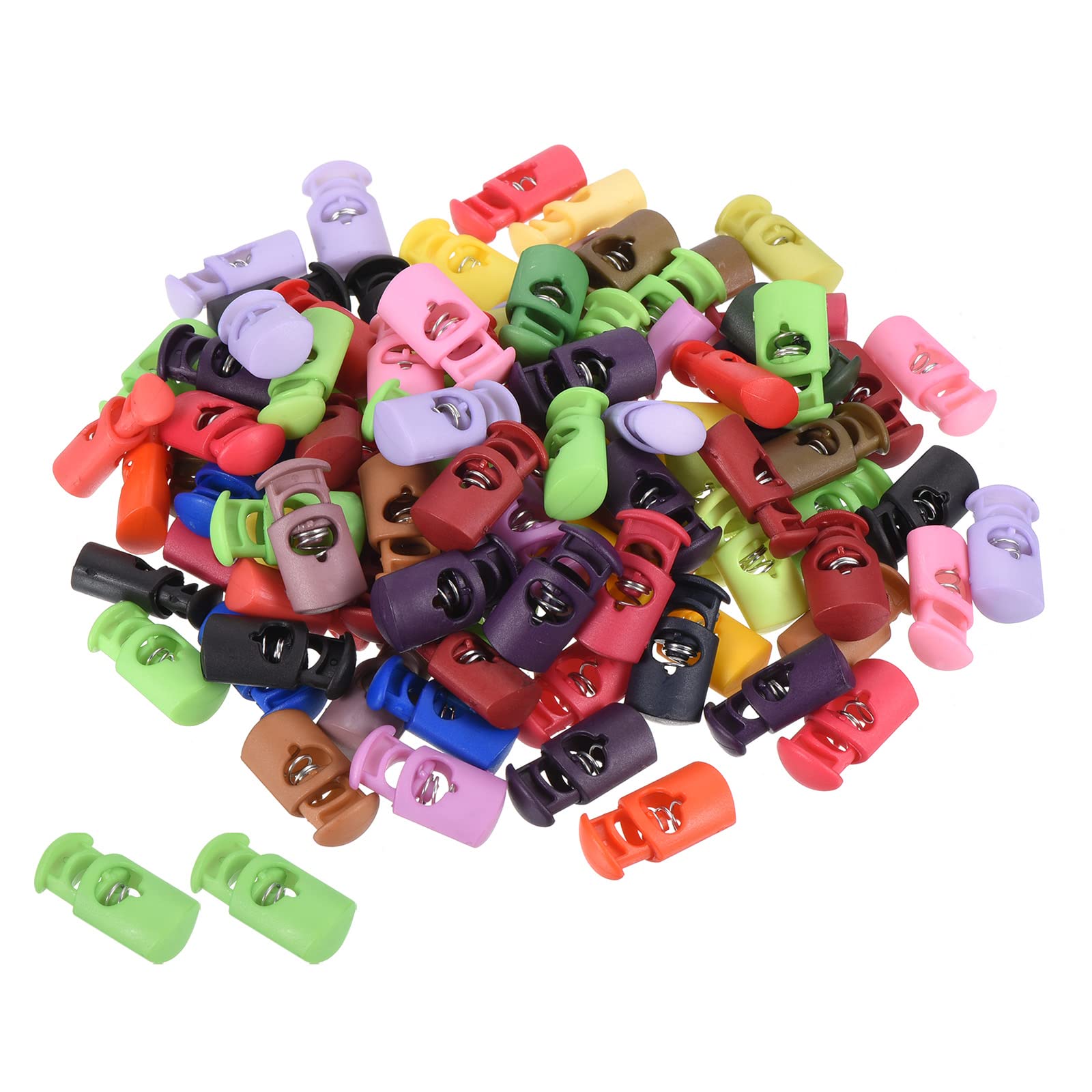 PATIKIL Cord Locks Assorted, 100 Pack Cylinder Spring Toggle Stopper 14mm for Drawstring Bag Shoelaces
