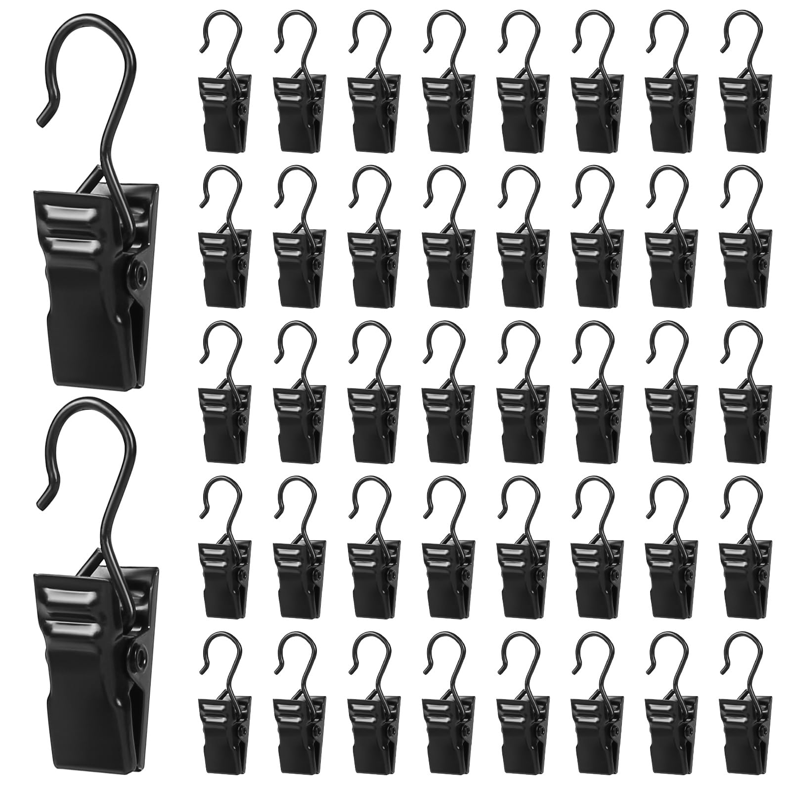 Sheryl&Rain 100Pcs Curtain Clips with Hooks,Stainless Steel Black Curtain Clips,Small Heavy-Duty Hook Clips Set,Hanging Clip, Shower Clip Hooks for Decoration Craft Display