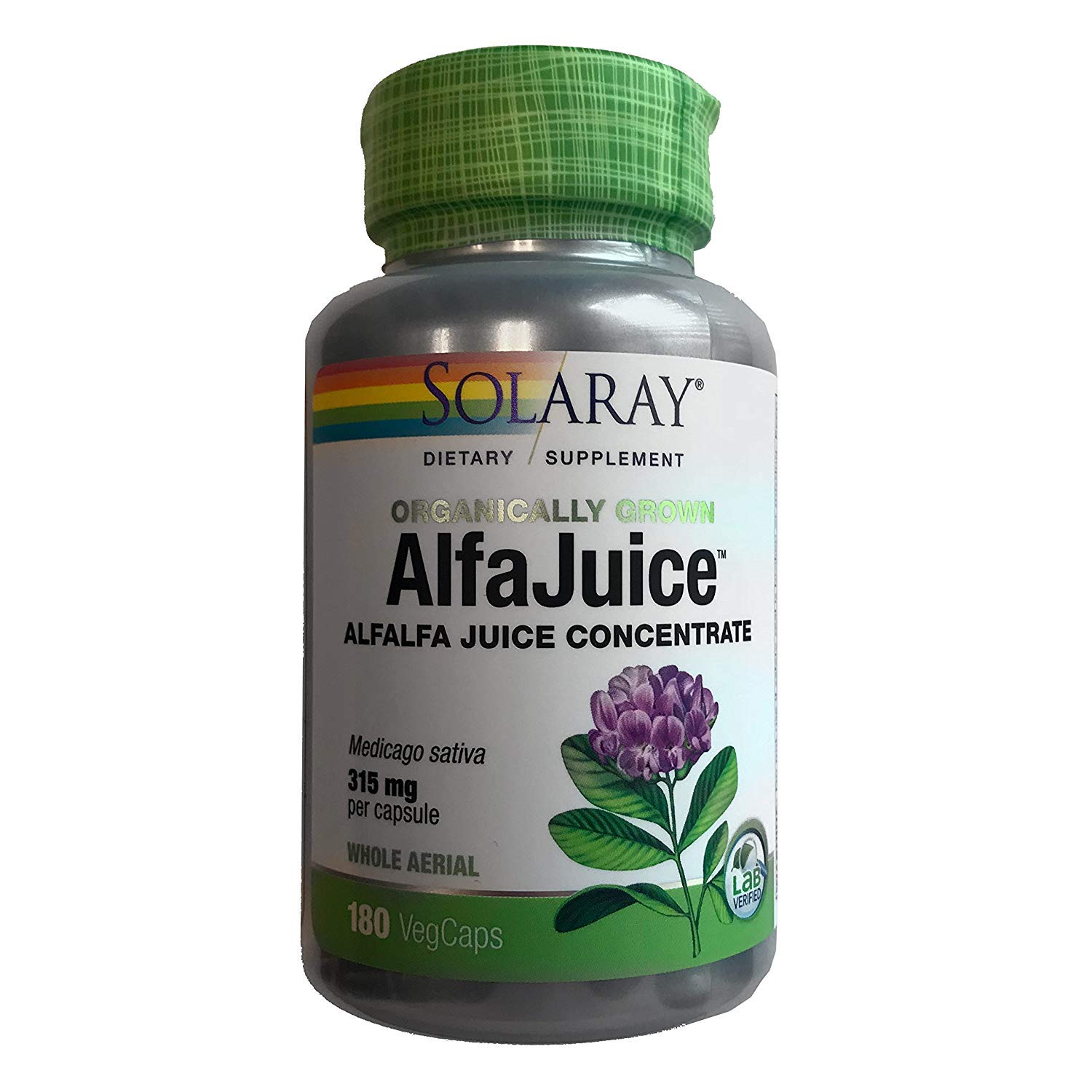 Solaray Organically Grown AlfaJuice 315 mg | Alfalfa Juice Concentrate | Naturally Occurring Vitamins, Minerals, Chlorophyll & More | 180 VegCaps: Health & Personal Care