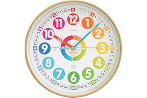Preschool Collection Color Clock - Time Teacher 10 Inch Silent Wall Clock with Colored Numbers - Easy to Read Analog Dial for Teacher's Classrooms, Kid's Bedroom & Children Playroom - School Clock