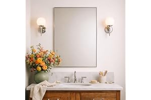 TEHOME Chrome Bathroom Vanity Mirror with Squared Corners, 24x32'' Silver Rectangle Stainless Steel Metal Framed Mirror for B