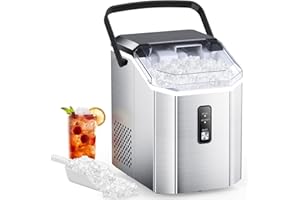 Joy Pebble Nugget Ice Maker Countertop，Stainless Steel, 10,000pcs/33lbs/Day, Portable Nugget Ice Maker Machine with Handle, Ice Makers Countertop Self-Cleaning, with Ice Scoop and Basket, Silver