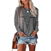OUMASK Women's Western Cowgirl Long Sleeve Shirts Vintage Country Music Fall T-Shirt Hiking Travel Sweatshirt Tops