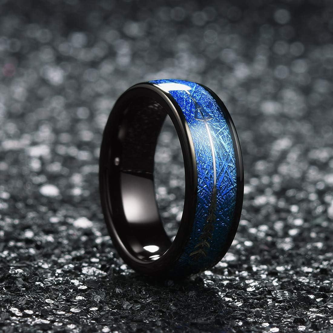 King Will Nature 8mm Tungsten Carbide Ring Inlay with Arrow Wedding Rings Dome Edge|