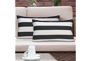 Lewondr 2 Pack Outdoor Throw Pillow Covers, Lumbar Rectangle Stripe Waterproof Throw Pillow Cases for Outdoor Patio Porch Far
