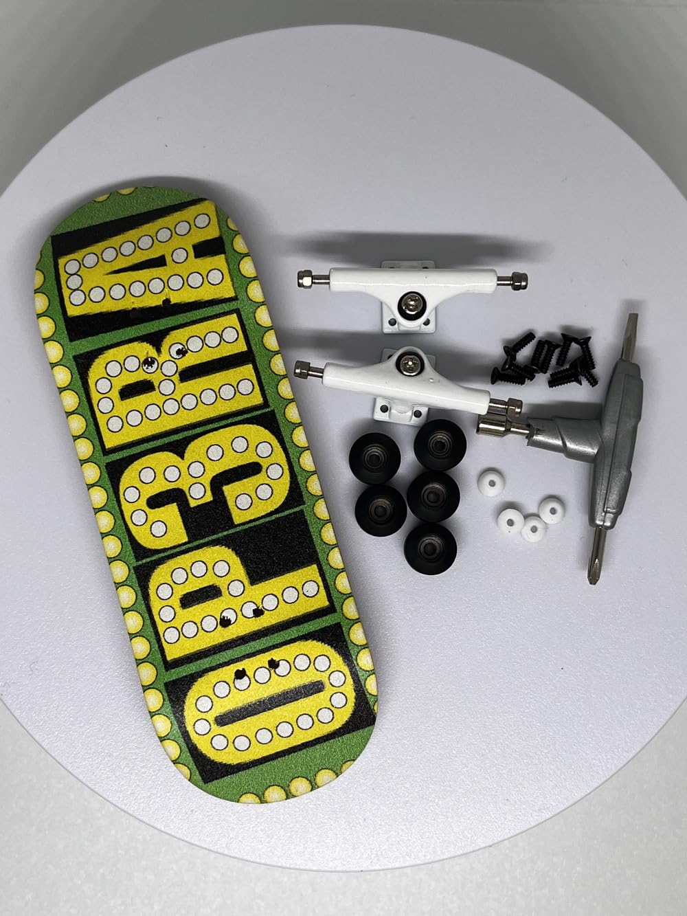 Op3ra Pro Fingerboard Complete 34 * 96mm Maples Wood Deck,UV Printing Graphic-Solid Single Axles Pro Trucks & 5 Urethane Bearing Wheels,-Replace Bushings-Blocks(Green) Edition