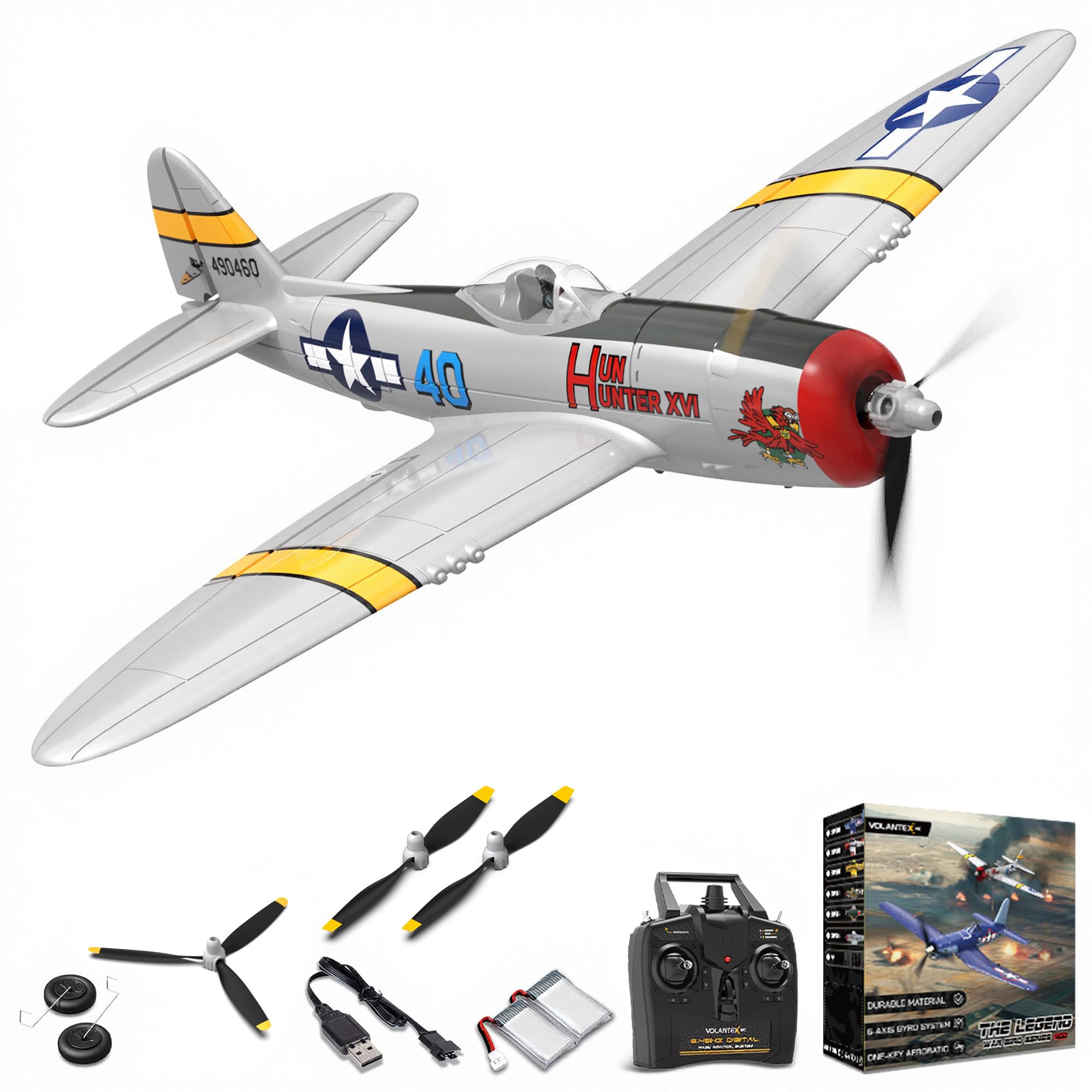 View 1 of ****Damaged nose***VOLANTEXRC RC Plane for Beginners, 4CH WWII Warbird P-47 Thunderbolt with Aileron, 2.4Ghz RC Airplane with Xpilot Self Righting & One Key Aerobatic, Gifts for Adults (761-16 RTF)
