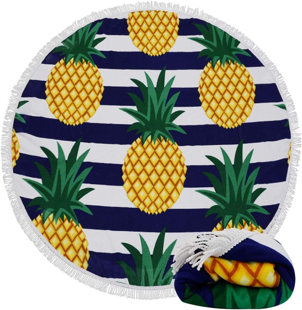 Genovega Thick Round Beach Towel Blanket - Fruit Pineapple Large Circle Circular Mat