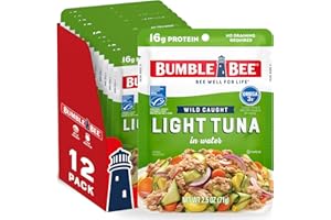 Bumble Bee Chunk Light Tuna in Water, 2.5 oz Pouches (Pack of 12) - Ready to Eat Wild Caught Skipjack Tuna Packet - 16g Protein per Serving - MSC Sustainable Seafood, Non-GMO, Gluten Free, Kosher