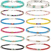 Starain 8-12Pcs Handmade Beaded Anklets for Women Boho Colorful Beads Ankle Bracelets Adjustable Foot Anklet Set