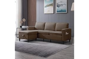ZAFLY Convertible Sectional Sofa Couch Modular L Shape Sofa with Storage Ottoman Living Room Sets 3-Seat Sofa Sectional Couches for Small Space Living Room Bedroom Office, Brown