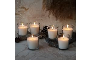Welburn Veda&Co™ Glass Votive Candles - Pack of 25, Upto 15 Hours Burn Time, 100% Fully Refined Paraffin Wax, Smokeless, Unscented, Dripless, Ideal for Spa Weddings Birthdays, Parties, Centerpieces