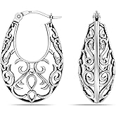 LeCalla 925 Sterling Silver Chunky Hoop Earrings for Jewelry Gifts | Hypoallergenic Medium & Large Click-Top Italian Earring Hoops for Women