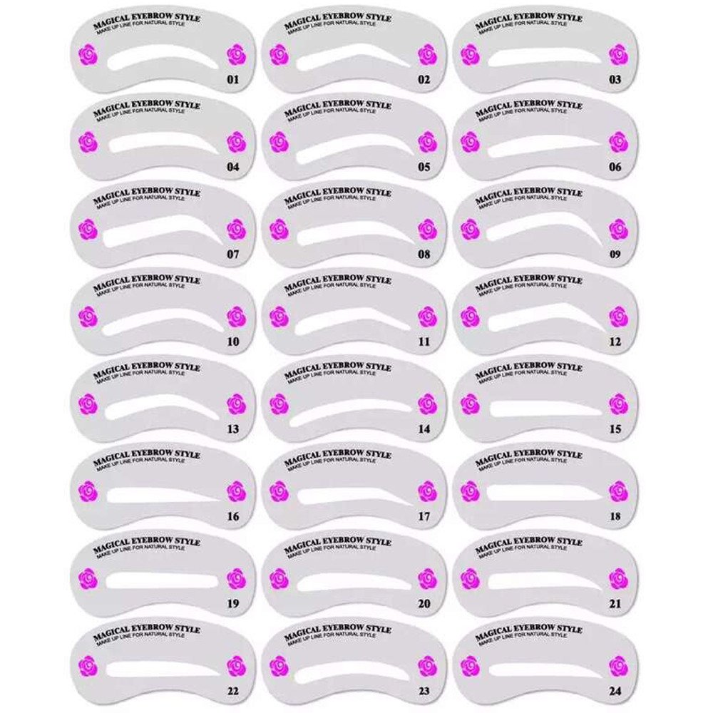 24 Styles Eyebrow Shaping Stencils Grooming Kit Makeup Shaper Set Template Tool Eyebrow Grooming Kit Template Shaping Shaper DIY Tools (White)