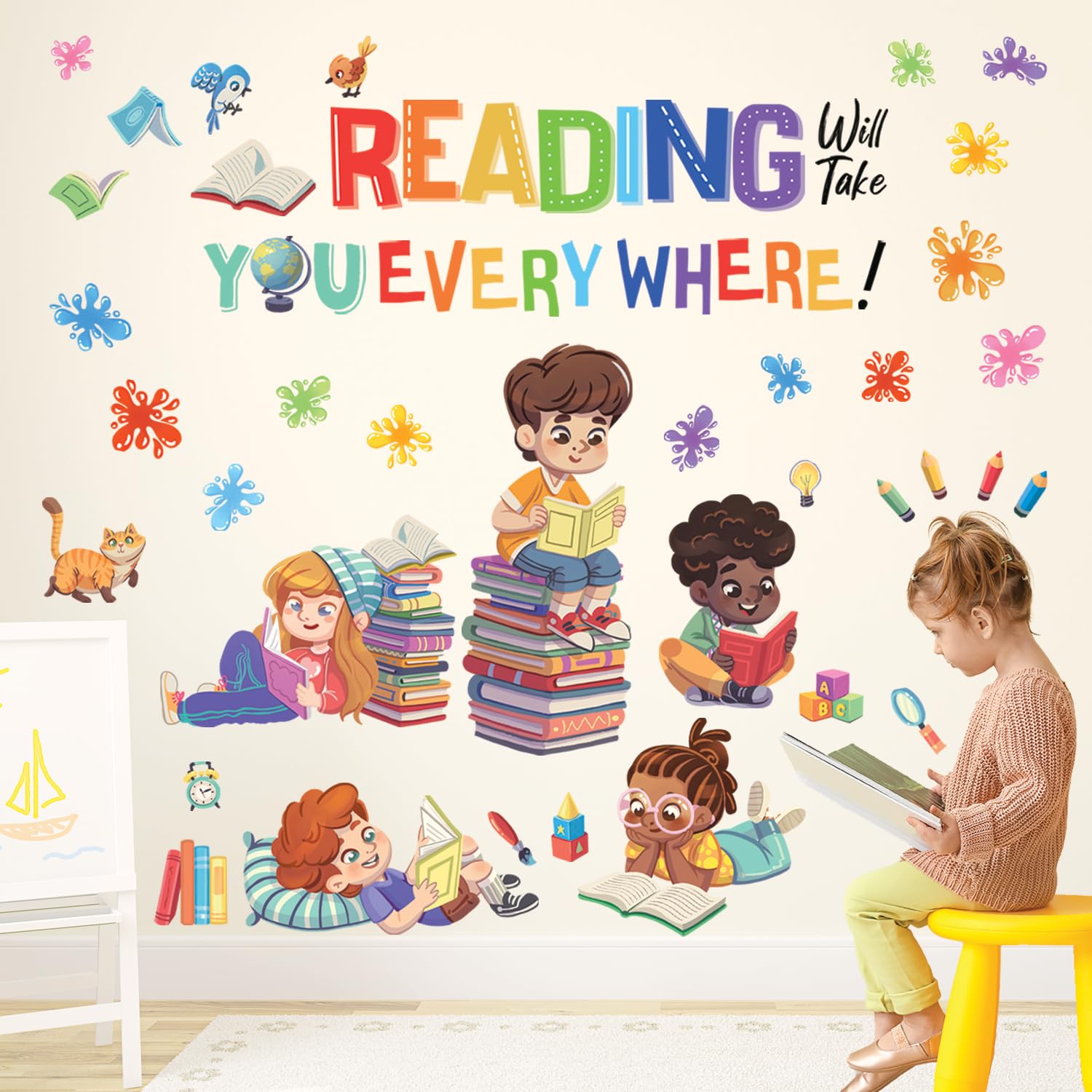 DECOWALL Kids Reading Corner Wall Stickers – Inspirational Quotes Decals for Nursery, Bedroom, Playroom, Classroom & Library Décor for Boys & Girls (SG2-2404)