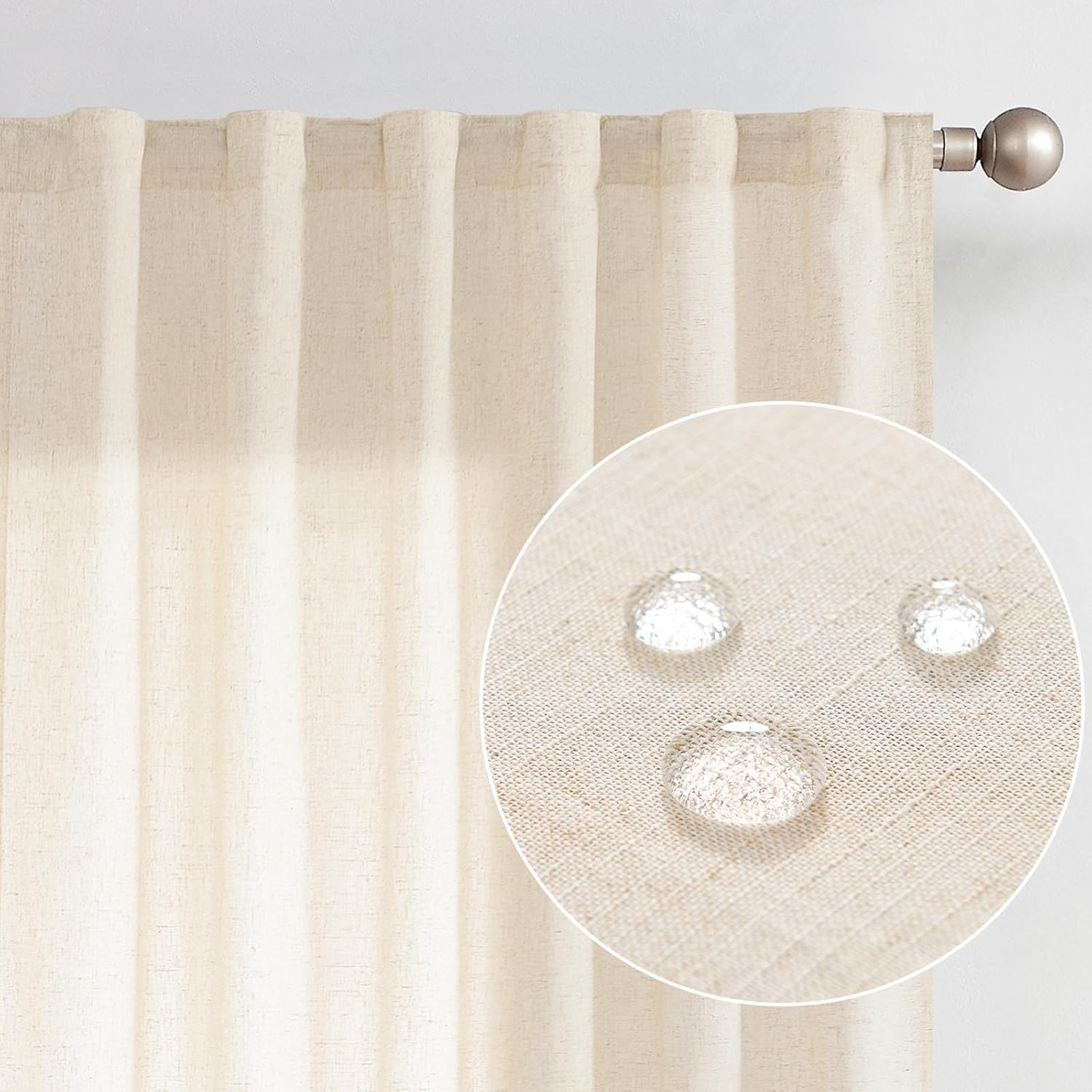 Outdoor Curtains - jinchan Linen Curtains Outdoor Waterproof Curtains 63 Inches Length for Patio Pavilion Pergola Porch Gazebo Farmhouse Rod Pocket 2 Panels Curtains Light Filtering Window Curtain Set for Outdoor