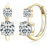 Moissanite Huggie Earrings for Women, 14K Gold Plated 925 Sterling Silver Hoop Earrings Hypoallergenic, 2.6Cttw D Color VVS1 Round Cut Moissanite Hoops Earring Jewelry Gifts for Women Men