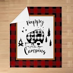 Camper Flannel Fleece Throw Blanket,Happy Camping