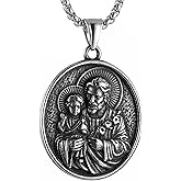 HZMAN Stainless Steel St Joseph/Mary/Jesus Necklace for Men Women Christian Medal Amulet Pendant Jewelry Gift