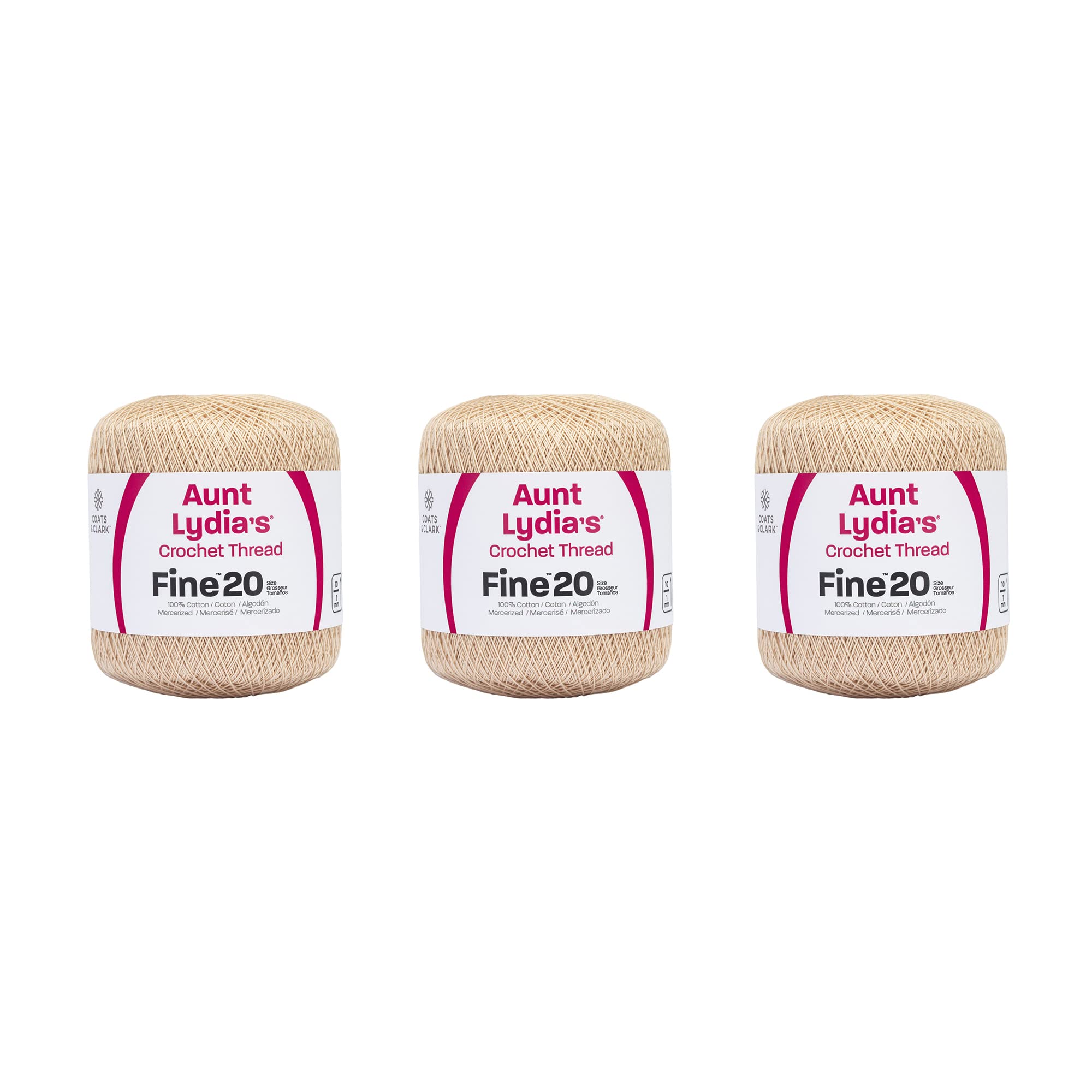 Aunt Lydia Extra Fine Natural Crochet - 3 Pack of 400y/365m - Cotton - Gauge 20 - Crochet