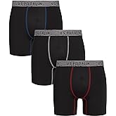 U.S. Polo Assn. Mens Boxer Briefs - 3 Pack 6" Inseam Moisture Wicking Performance Mens Underwear Boxers with Contour Pouch
