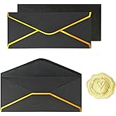 30 Pack #10 Business Envelopes with Gold Border and Stickers, 9.49x4.13 Inch Self Seal Standard Envelopes for Office, Letters, Checks, Invoices, Documents (Black)