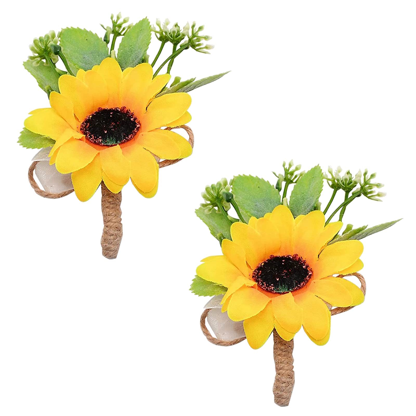 CRASPIRE 2 Pieces Sunflower Corsage Wedding Flowers Accessories Artificial Flower Yelloe Groom Groomsman Best Man Wedding Flowers Accessories for Groom Groomsmen Prom — image 1