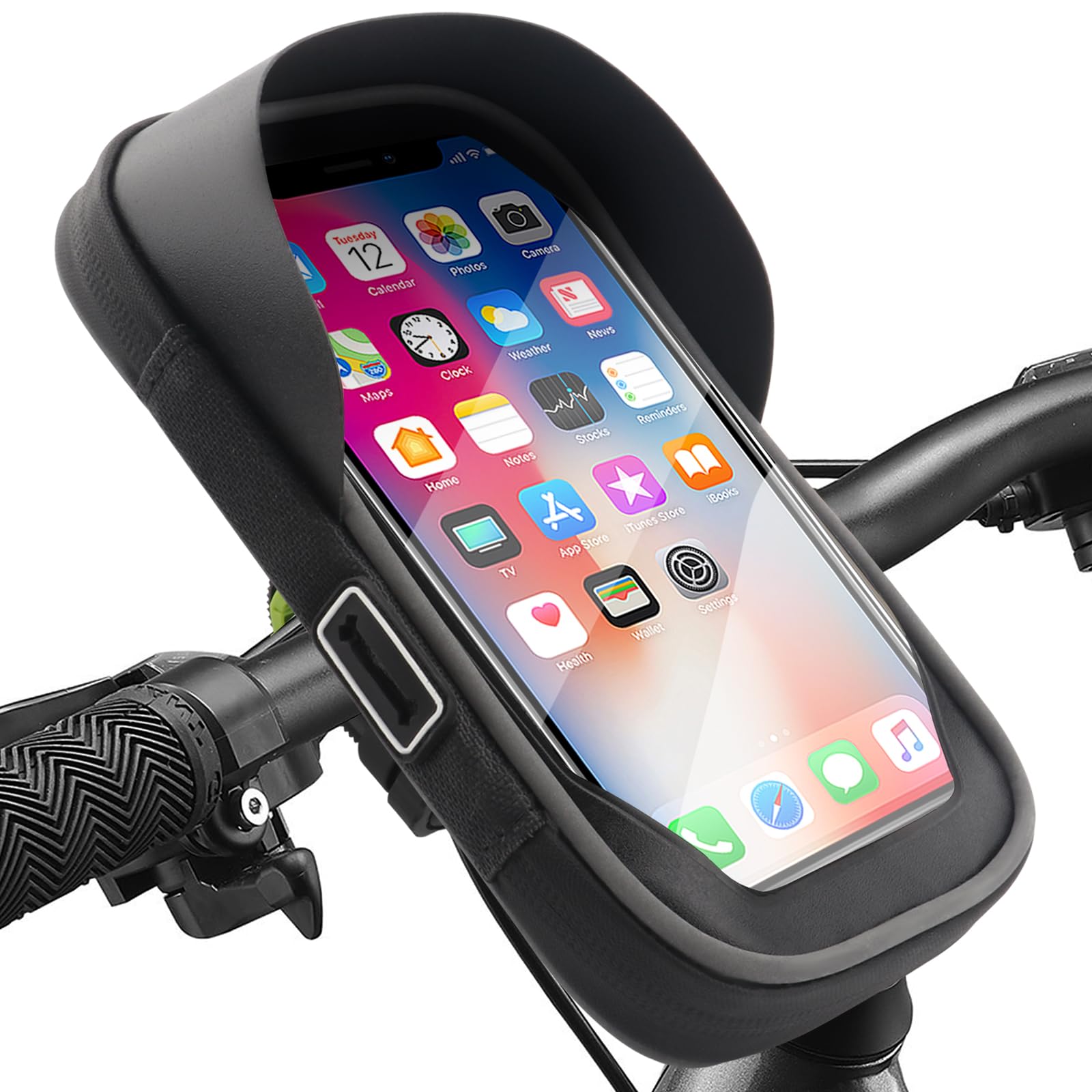 Photo 1 of Bike Phone Handlebar Bag Holder Bike Phone Holder Waterproof Bike Bag with Sun-Visor Rain Cover, TPU Touch Screen, Handlebar Mount Bicycle Phone Front Frame Bag Bike Phone Mount for Bike