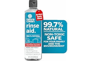 Nature Clean All Natural Dishwasher Rinse Aid Cleaner, Liquid Dishwasher Rinse Agent for Spot-Free Glass & Cutlery in Hard Water, Non Toxic Dish Washer Rinse Aid & Stain Remover, 8 oz/250ml, Pack of 1