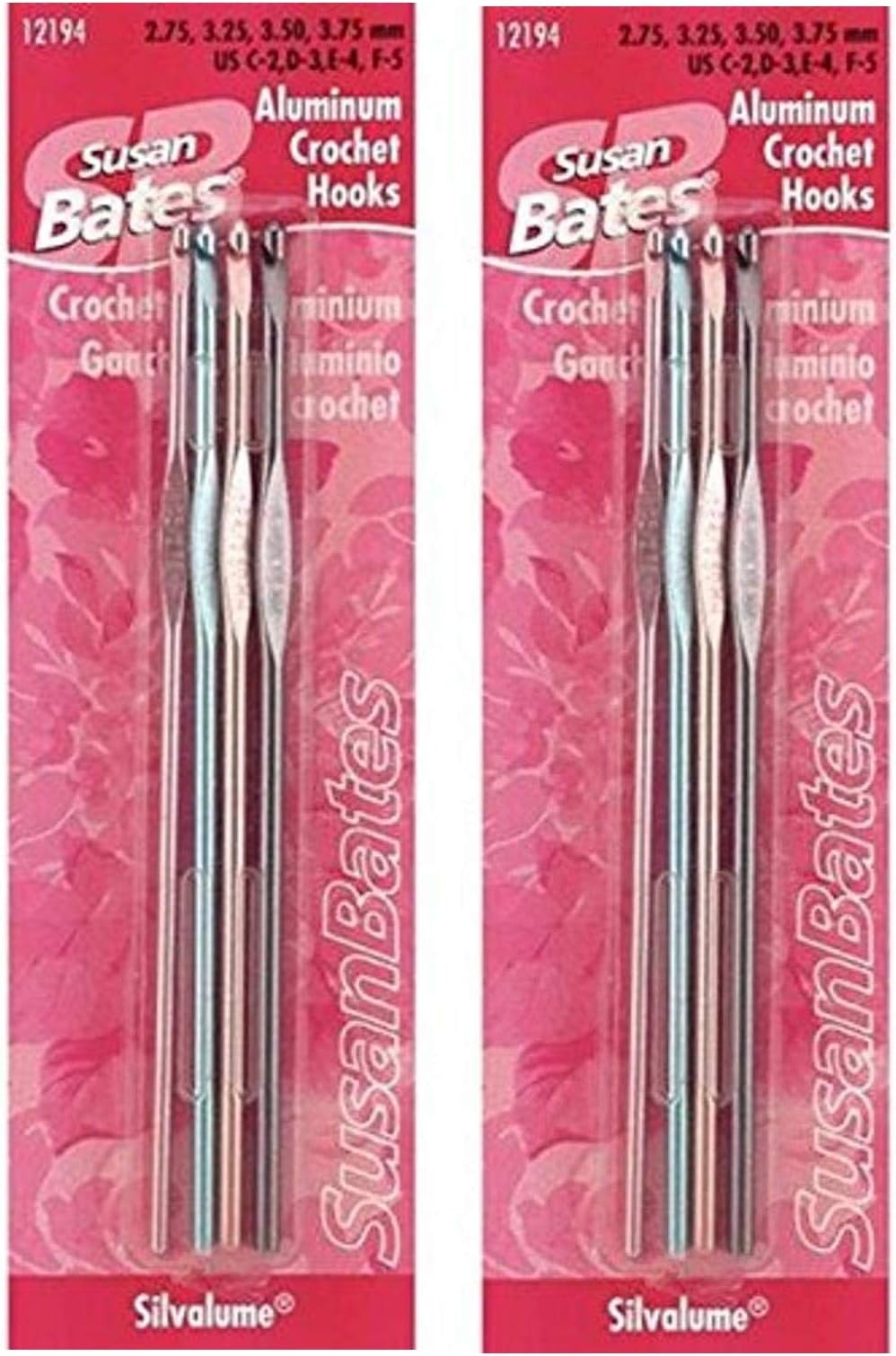 Susan Bates Silvalume Aluminum Crochet Hook, Set of 4 (Тwo Рack)