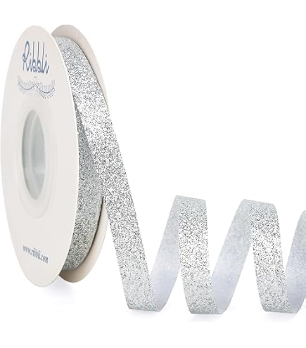 Silver Ruffle Ribon Wide Silver Fabric Glitter Ribbon Silver Glittered Christmas Ribbon