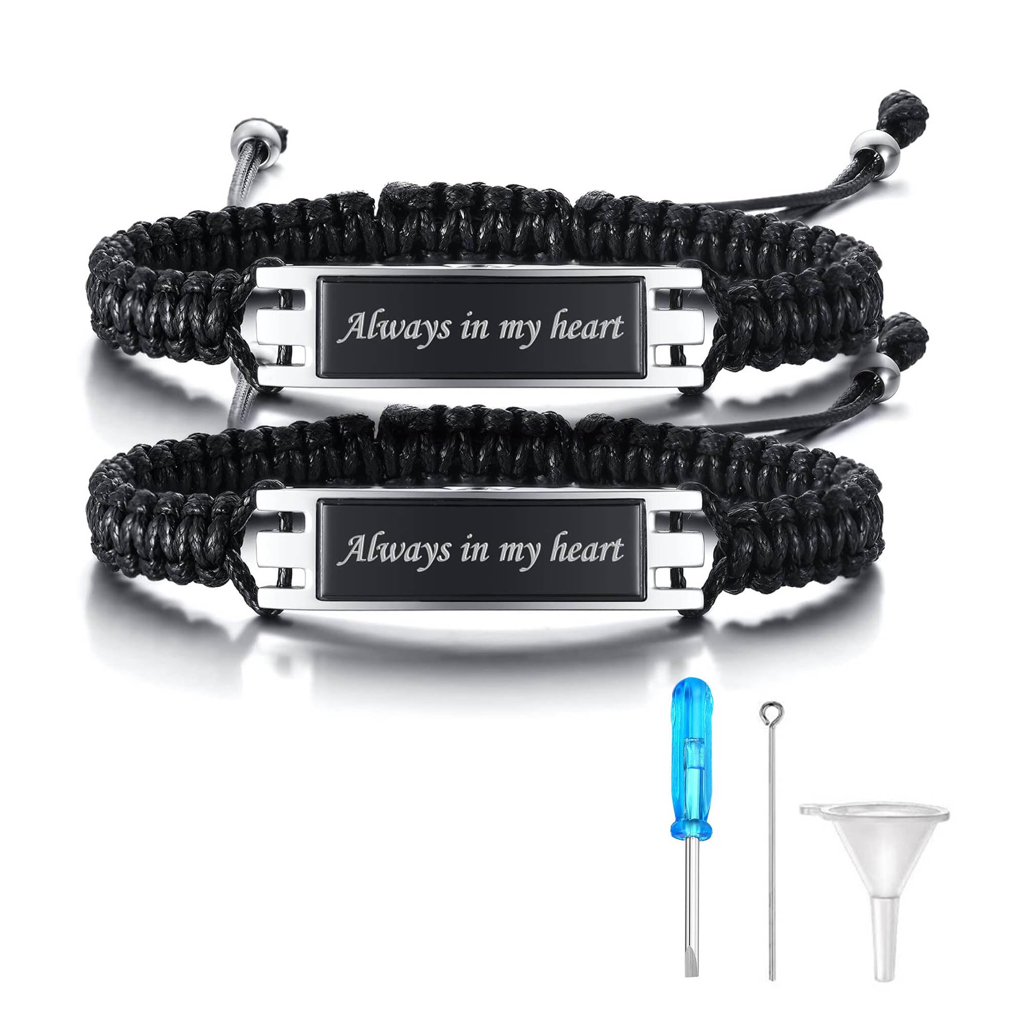 XUANPAI Cremation Jewellery for Ashes - Ashes Jewellery 2Pcs Cremation Bracelet for Ashes Engraved Message Urn Rope Bracelet Ashes Keepsake for Men Women Pet