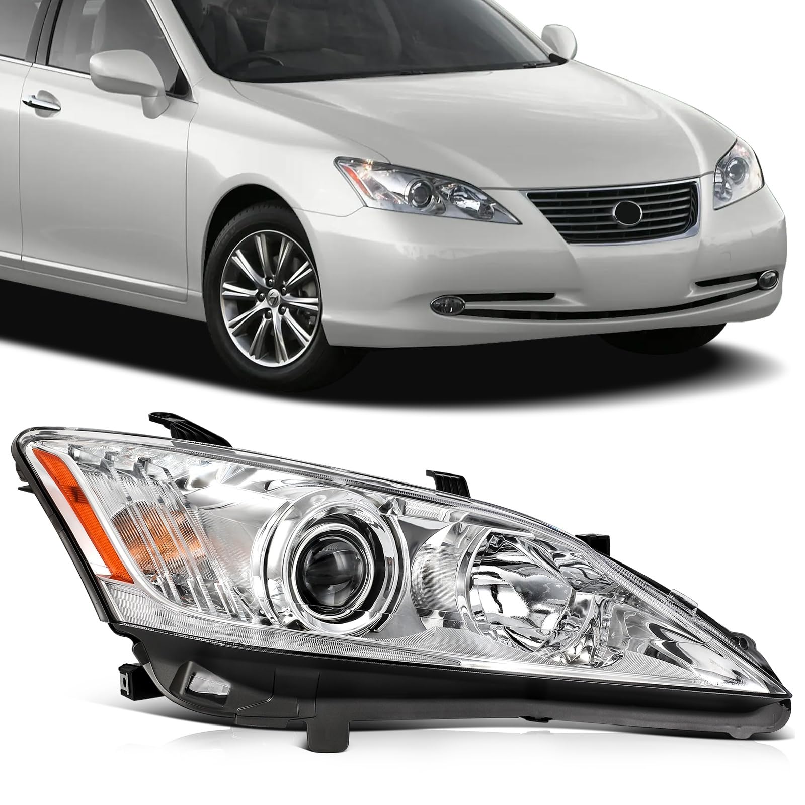 Photo 1 of **PARTS ONLY***SCITOO Right Side Headlight Assembly Fits 2010-2012 for ES350 Headlights Chrome Housing Amber Reflector, 81145-33750 (Bulbs Not Included)