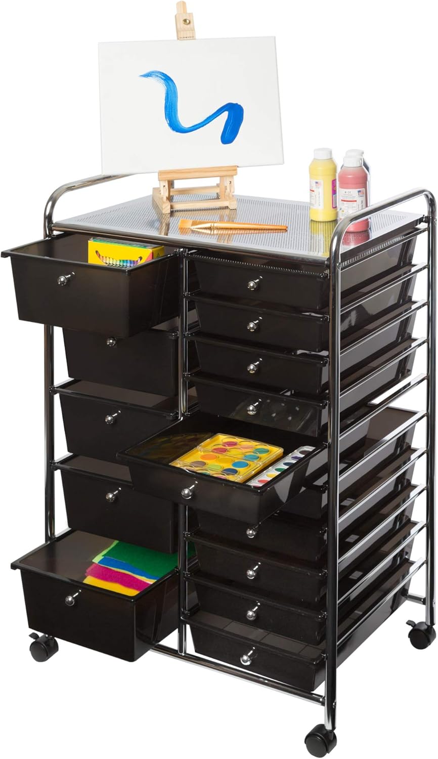 Seville Classics 15-Drawer Multipurpose Mobile Rolling Utility Storage Organizer Cart, Black: Furniture & Decor