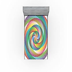Ambesonne Rainbow Fitted Sheet Set, Spiral Rosette